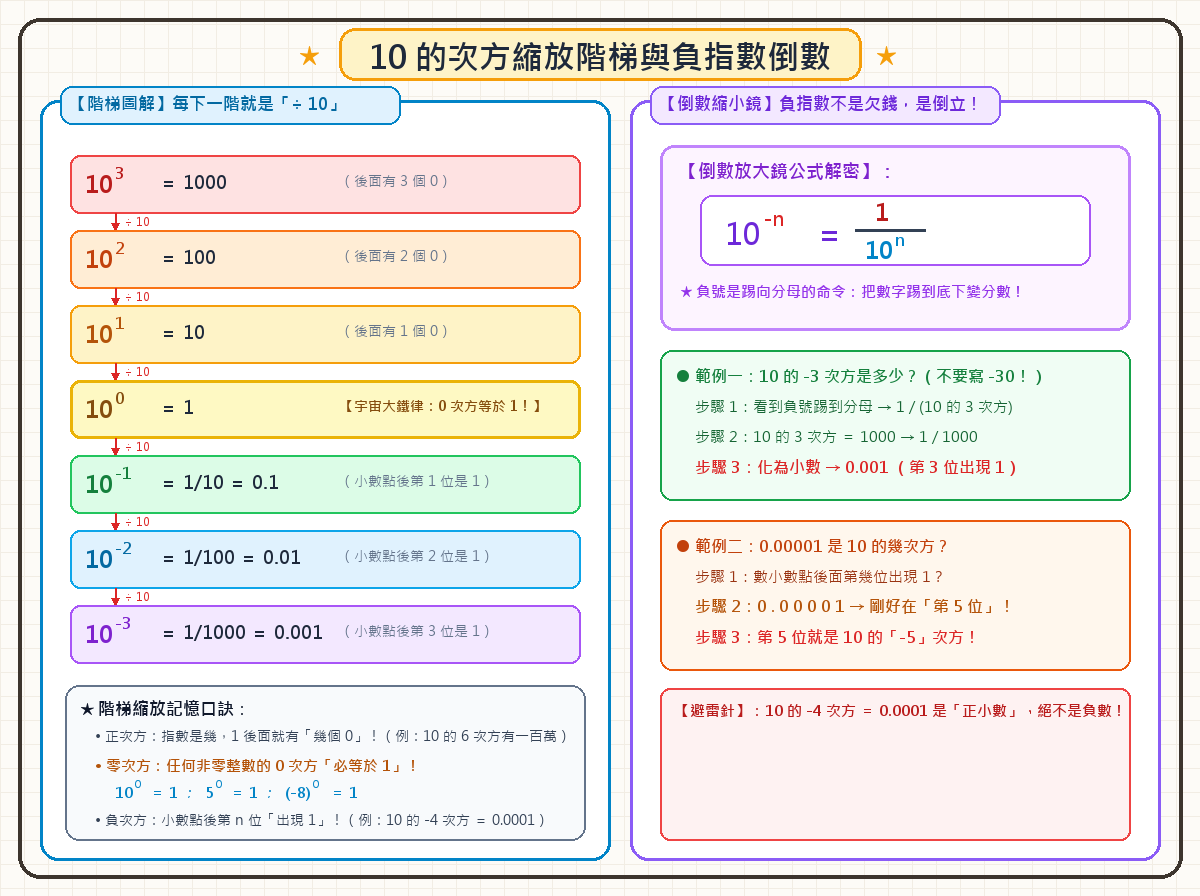 10的次方與負整數指數手繪圖解