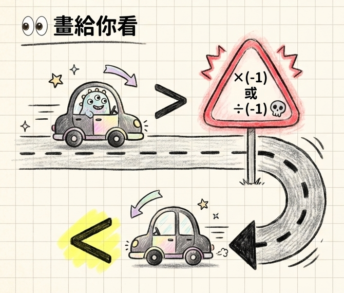 不等式乘除負數變號大迴轉圖解