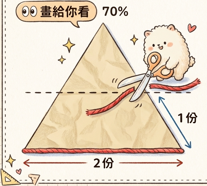 中點連線對摺定理：長度一半且平行