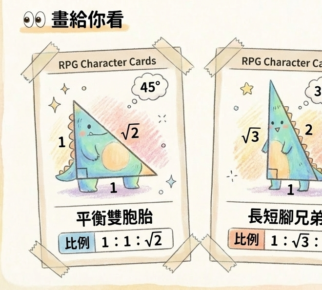 黃金三角密碼：45°-45°-90° 與 30°-60°-90°