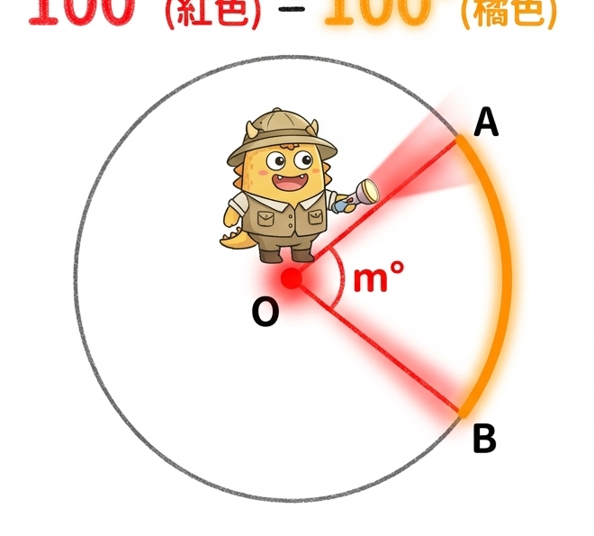 披薩尖角照弧邊：圓心角等於所對弧度數