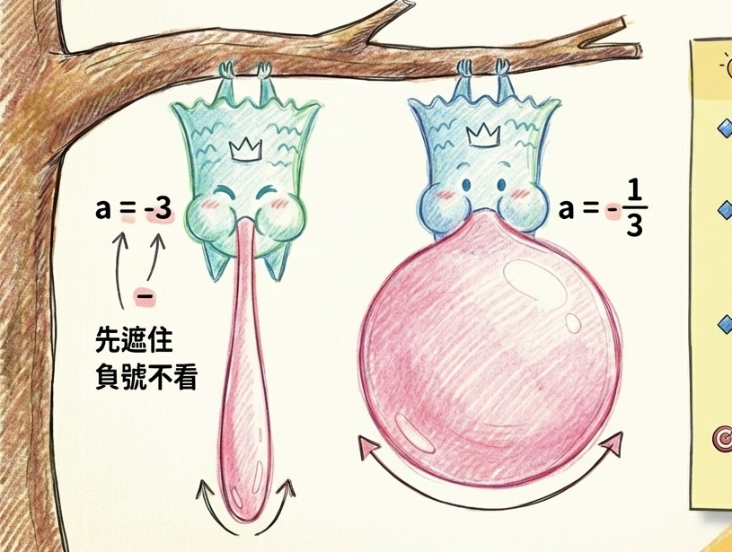 胖瘦寬窄吹泡泡：|a| 絕對值決定開口大小