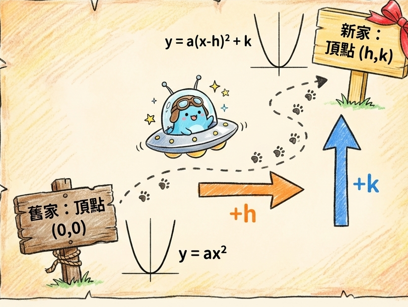 幽浮搬家記：標準式 y ＝ a(x - h)² + k 與頂點