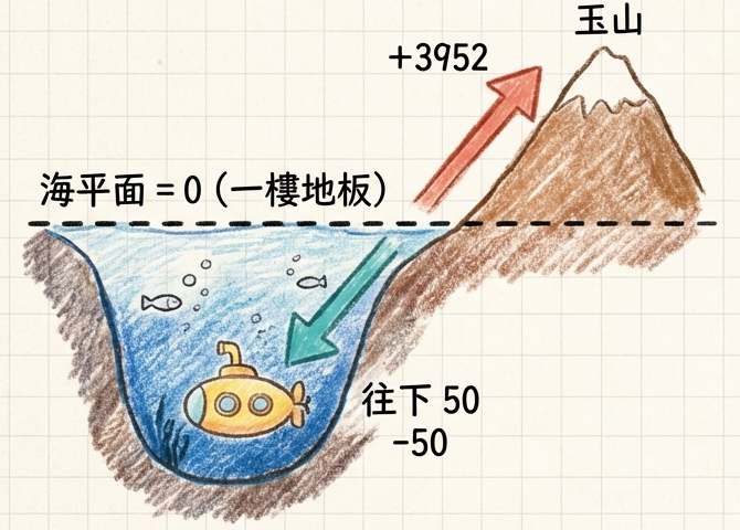 基準點與正負數手繪模型
