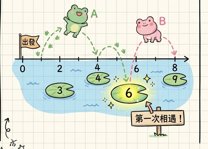 公倍數與最小公倍數青蛙相遇視覺塗鴉筆記