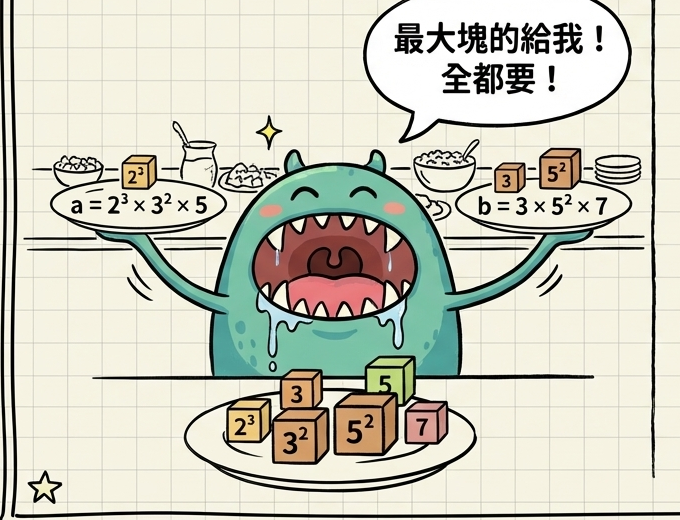 貪心怪獸吃大餐求 LCM 與應用題視覺塗鴉筆記