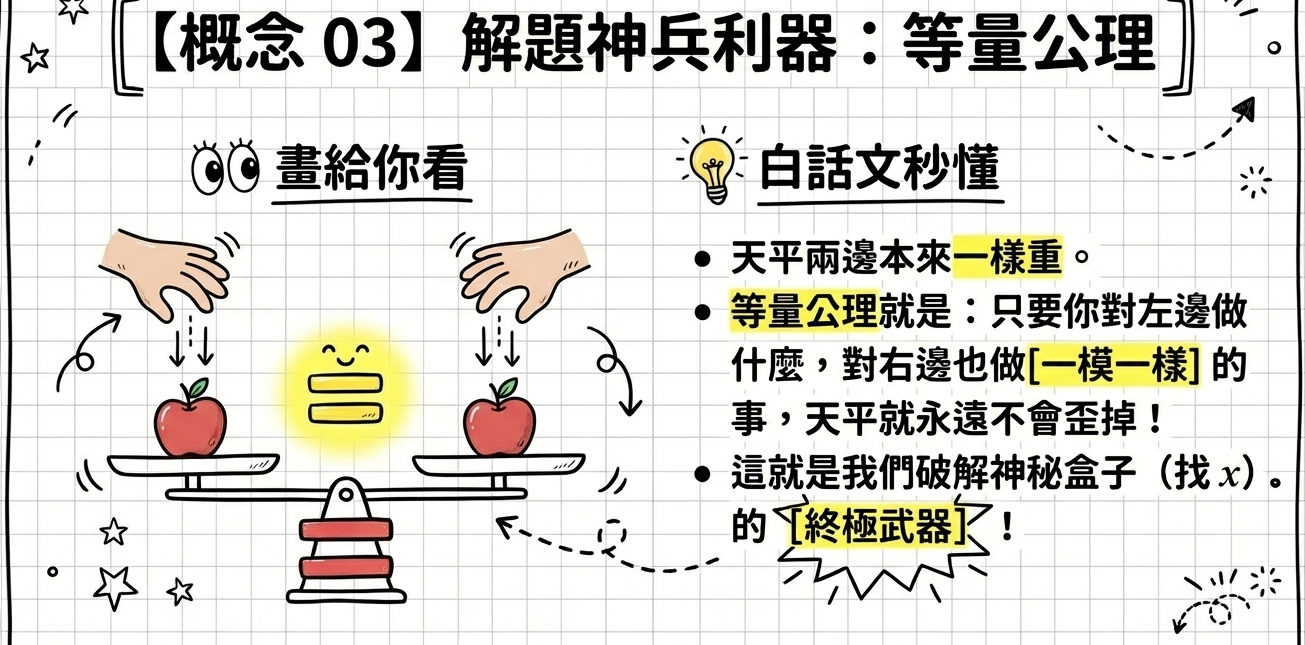 等量公理天平平衡手繪圖解