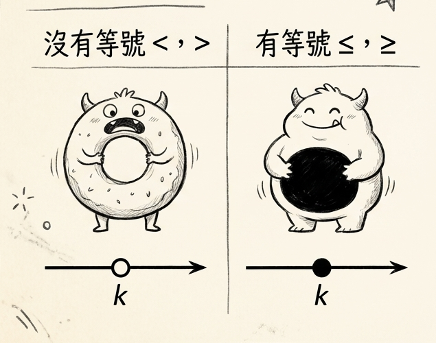 數線空心圈與實心圈怪獸圖解