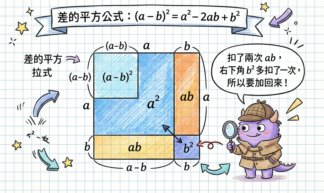 差的平方公式：缺角正方形逆向扣除法