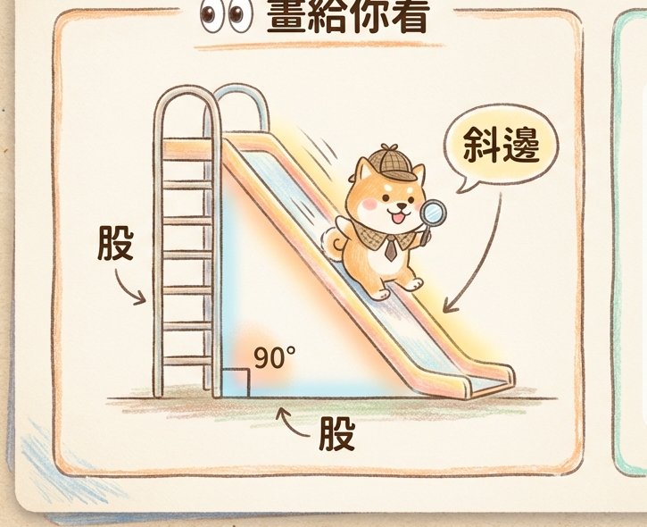 求未知邊長：開平方求斜邊與股長