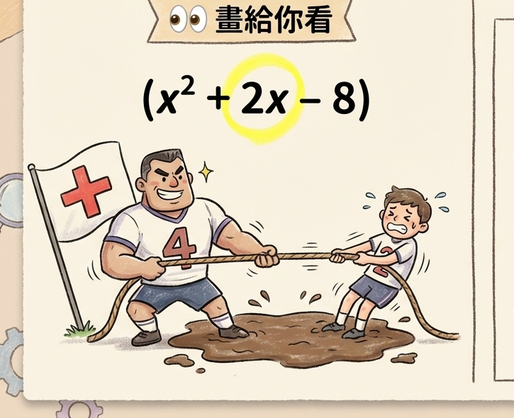 常數項為負數：異號配對（正負拔河大對抗）