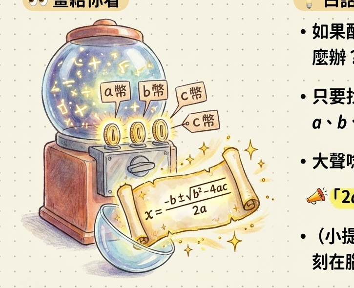 公式解與判別式 D = b² - 4ac 根的生死簿