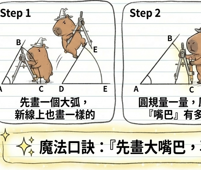 找出完美正中間：垂直平分線（中垂線）作圖