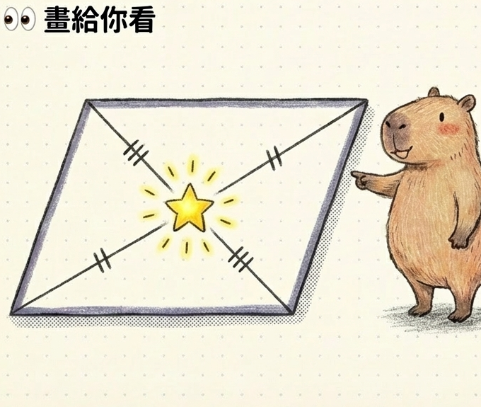 對角線互相平分與面積四等分